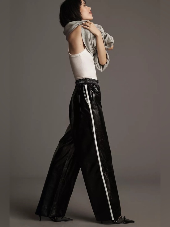 Maeve Pants - Maeve by Anthropologie Faux Patent Leather Sporty Pull-On Pants Black Sz XS NWOT